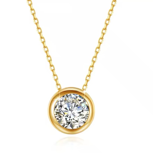 Classic DColor Moissanite 1 ct Stud Necklace 18KGold Plated 925SterliS-Certified - Picture 9 of 10